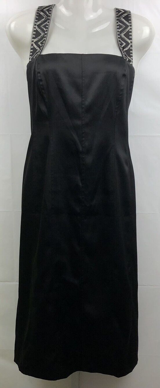 Evan Picone Evening Dress Women 12 Black Embroidered Straps Formal Fully Lined